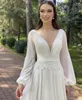 Chiffon A-Linie Brautkleid 2021 Rustikales Land Sexy tiefer V-Ausschnitt Puffy Long Sleeves Sweep Zug Strand Brautkleider Spitze rückenfrei Vestido De Novia