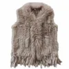 Harppihop womens natural real rabbit fur vest with raccoon fur collar waistcoat/jackets rex rabbit knitted winte 211018