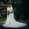 Plus Size Wedding Dresses With V Neck Puffy Long Sleeve Bridal Gowns 3D Floral Bead Aso Ebi vestidos de novia Custom Made