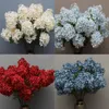 Tre grenar One Piece Artificial Silk Flower Hydrangea Klassisk Design Bridal Buketter För Bröllopsdekoration 10 st