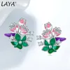 LAYA 925 Sterling Silver Stud Earrings For Women Fashion Personality Design Bud High Quality Zirconium Colorful Enamel Flower Wedding Party Luxury Jewelry
