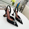 Amina Muaddi Begum Crystal Bow Embellished Spool Heels Sandals Stain Pumps Shoes Women's Designers Dress Shoe Evening Slingback Sandal with Box