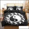 Ensembles de literie Fournitures Textiles de maison Jardin Yin Yang Tai Chi Ensemble Cture chinoise 1Couette Er + 1/2 Taies d'oreiller Noir Blanc King Queen Tailles Bedclo