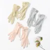 Fem fingrar handskar eleganta damer hög kvalitet 100 silkstickad sommar anti-uv tunn sektion andningsbar sömn fuktgivande spets k5