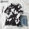 DuckWaver Lato Krowa Drukowane Kobiety Oversize Tshirt White and Black Oddychające Soft Female Basic Loose Tee Topy 210623