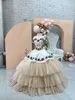 Vintage Blanc Champagne Quinceanera Robes Charro Style Mexicain Jupe À Volants À Volants Rouge Vert Brodé Hors Épaule Sweet 16 Robe Filles