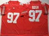 NCAA College Football 33 Master Teague III Jersey Ohio State Buckeyes 17 Chris Olave 7 Dwayne Haskins Jr 97 Joey Bosa Broderi och sy röd svart vitt universitet