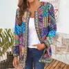 5XL Jacket Coat Women Fashion Autumn Winter Ethnic Floral Print Long Sleeve Loose Jackets Coats Cardigan Outerwear Chic Top Vintage Cotton Linen Cardigan