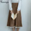 Autumn Winter Tassel Fringe Corduroy Pleated kjol Kvinnor Vintage Hög midja en linje midi kjolar harajuku koreansk stil långa kjolar 210619