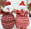 Knitted Christmas Decorations Gift Wrap Xmas Drawstring Party Favor pouches Candy Treats Apple Fruit Packaging Santa Snowman Reindeer Pattern