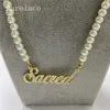 AurolaCo, nombre personalizado, colgante de oro perla personalizado, collar con placa de identificación para mujer, regalo de joyería