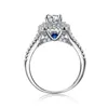 Soca do anel de noivado de casamento de 2 pc 925 Sterling Silver 2ct rodada criada azul safira branco CZ Tamanho 4-13 220216