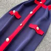 2021 Neue Design Damenmode Sexy Farbblock Spaghetti Strap Single Breasted Strick Bleistift Tank Kleid