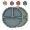 4pcs / 세트 BPA 무료 아기 실리콘 식기 식기 방수 턱받이 솔리드 컬러 디너 플레이트 빨판 그릇 및 어린이위한 숟가락 0552