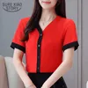 Camisa de chiffon de manga curta branca e vermelha no verão edição coreana suave solta V-pescoço de V mulheres tops e blusa 4786 50 210527