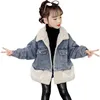 Meninas denim jaqueta jaqueta adesivos casaco garota grossa outerwear quente para crianças outono inverno roupas crianças 6 8 10 12 14 210527