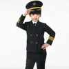 90-160cm Kids Pilot Kostymer Karneval Halloween Party Wear Flight Attendant Cosplay Uniforms Barn Flygplan Kaptenkläder Q0910