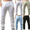 Pantalon décontracté en coton de couleur pure pour hommesÉté respirant solide couleur lâche pantalon en lin décontracté Streetwear taille élastique pantalon long Y0811