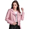 Ly Varey Lin Faux Soft Leather Jacket Coat Women Turn-down Collar Pu Motorcycle Lady Short Zipper Pink Black Punk Coats 210526