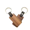 DIY Wooden Designer Keychains For Men Women Crafts Square Round Wood Chips PU Leather Keychain Whole3015090