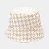 Ins Houndstooth padrão grosseiro pescador chapéu feminino grosso quente balde chapéu mulheres outono inverno casual bacia chapéu