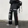QWEEK Punk hippie szerokie spodnie nóg kobiety Gothic Harajuku Streetwear Anime Street Style Mall Got Black Druku Spodnie Hip Hop 210915