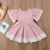 Kids Baby Girls clothes Lace Princess round neck short sleeve Geometry Toddler cotton casual newborn Party Dresses one pieces Q0716