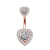 S2437 Corps Bijoux Une Pièce En Acier Inoxydable Nombril Nombril Anneau Diamant Zircon Double Coeur Or Rose Sexy Femmes Fille Pierce