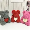 Guirnaldas de flores decorativas 40 cm Oso de peluche rosa artificial con corazón Hecho a mano de rosas Mujeres Regalo del día de San Valentín Regalos de Navidad Fleur Ar