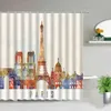 Classic London Red Telephone Booth Retro Bathroom Shower Curtain Set Waterproof Fabric Curtains Fashion Art Bathtub Home Decor 211116