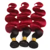 IsHow Ombre Cor T1B / Vermelho Weaves Extensões Peruano Brasileiro 3 PCS Onda Corporal Pacotes de Cabelo Humano para Mulheres Todas as idades 8-24 polegadas