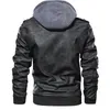 Erkek Hoodies Tişörtü Mont Bombacı Siyah Hood İnce Dış Giyim Biker Fit Casual Erkek Bağbozumu Çıkarılabilir Ceket Deri Motosiklet Sonbahar PU