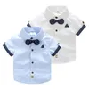 Summer Children'S Birthday Party Clothing Cotton Short Sleeve Polka Dot Patchwork Child Kids Handsome Boy Bow Tie Shirt 210306