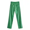 Pantaloni da donna Capris ZZJULY ZA Donna 2021 Moda con tasche Ecopelle Verde Vintage Cerniera a vita alta Pantaloni femminili Mujer