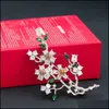Pins sieradenelegante pruimenbloesem bloem kubieke zirkonia broches pin lady sjaal gesp bruiloft sieraden aessory voor vrouwen drop levering 2021