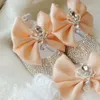 First Walkers Dollbling Delicate Apricot Butterfly Baby Shoes Headband Set Luxury Diamond Fluff Outfit Red Bottom Little Girl Baptism