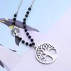 Pendant Necklaces Stainless Steel Tree Of Life Necklace Black Crystal Chain Long Collier Bijoux Elegant Women Jewelry Fashion Drop254G