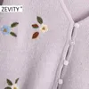 Zevity女性のファッションVネックフラワー刺繍カーディガンニットセーターレディース長袖カジュアルセーターシックトップスS402 210918