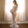 Kobiety w ciąży sukienka fotografia koronki eleganckie długie sukienki macierzyństwo szata przezroczyste zdjęcie strzelanki suknia Hollow Out Beach Dress G220309