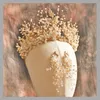 HIMSTORY Handmade Gold Strass Perle Tiara Couronne Vintage Feuille Branche Coiffe Mariée Mariage Couronne Accessoires X0625