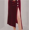 spring autumn Elegant red Velvet Long Dres Sexy V-Neck Split Bodycon es 210531