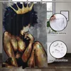 Tende doccia African Black Girl di Ho Me Lili Tenda La regina con la corona d'oro sta pensando ganci impermeabili in stile astratto