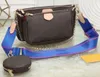 2021 Nya kvinnor favorit äkta läder mode handväskor Multi Pochette Accessoarer Plånböcker Blomma Mini Pochette 3st Crossbody Bag Axel