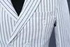 PYJTRL Marka męska Dwuczęściowy Zestaw Biały Stripe Dress Garnitury Garnitury Ślubne Dla Mężczyzn Tuxedo Delikatne Modern Blazer Men Garnitury X0909