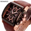 BOAMIGO Männer Quarzuhren großes Zifferblatt Mode lässig Sportuhren Roségold Hilfszifferblätter Uhr braunes Leder Herrenarmbanduhren 210263D