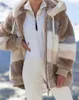 5xlプラスレディース冬のコート特大のファッションカジュアルステッチ格子縞の格子縞の服フード付きジッパーレディースラムヘアコート韓国