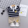 Baby Boys Sommar Outfits Nya Barn Dinosaur Stripe Lapel Kortärmad Toppar + Shorts 2st Set Barn Toddler Casual Kläder Ställer C6898