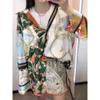 Kvinnor Två Piece Set Long Printed Loose Shirt Blouse High-Waish Bermuda Shorts Elastiska Midja Mysiga Kvinnor Outfits 210709