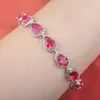 Ensemble de bijoux pour femmes, boucles d'oreilles, collier, couleur argent, ensemble de mariage, bagues en zircone rouge, Bracelet, cadeaux de fiançailles, YZ0637