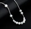 8MM SOLID ROUND PEARL BEAD STAINLESS STEEL CHAIN Necklace 14K WHITE GOLD DIAMOND 18inch Hip Hop Jewelry for Men Women gifts